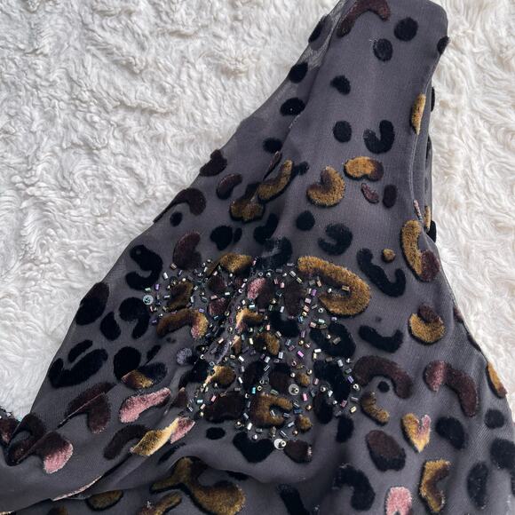 SOLD Sue Wong beaded silk velvet burnout cowl neck midi dress asymmetrical 8 - Picture 5 of 13